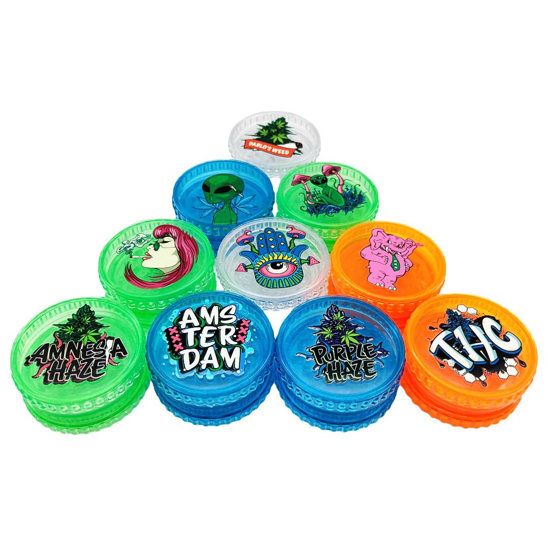 60mm 3-Layer Plastic Herb Grinder – Printed Design Portable Manual Grinder for Herbs & Tobacco
