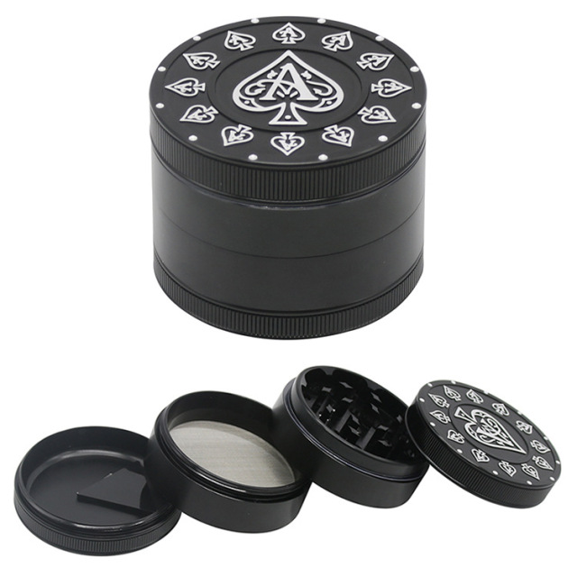 63mm Aluminum Alloy 4-Layer Grinder with Ace of Spades Pattern