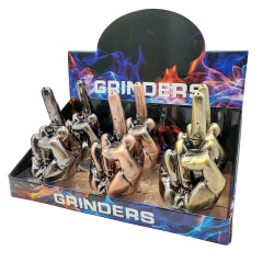 Middle Finger Hand Gesture Herb Grinder 3-Piece Zinc Alloy Grinder with Detachable Handle – Creative Smoking Accessory