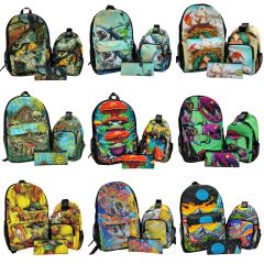 Psychedelic Printed Backpack 3-Piece Set | Waterproof Large Capacity Travel Bag with Shoulder Bag & Pouch
