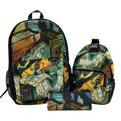 Psychedelic Printed Backpack 3-Piece Set | Waterproof Large Capacity Travel Bag with Shoulder Bag & Pouch