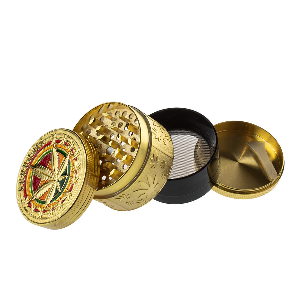 52mm Zinc Alloy 4-Layer Carved Herb Grinder with Compass Design