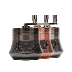 Manual Hand-Crank Herb Grinder 4 Layers Zinc Alloy Tobacco Grinder with Drawer Window 80mm