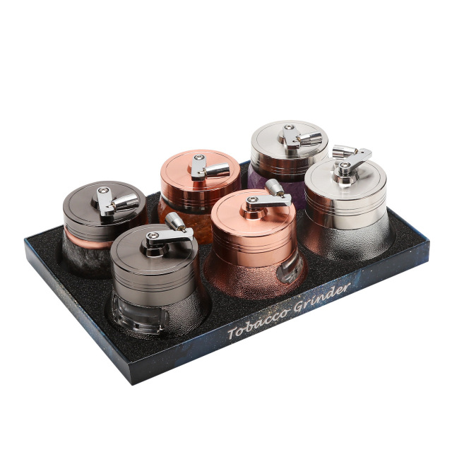 Manual Hand-Crank Herb Grinder 4 Layers Zinc Alloy Tobacco Grinder with Drawer Window 80mm