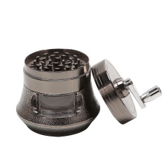 Manual Hand-Crank Herb Grinder 4 Layers Zinc Alloy Tobacco Grinder with Drawer Window 80mm