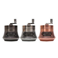 Manual Hand-Crank Herb Grinder 4 Layers Zinc Alloy Tobacco Grinder with Drawer Window 80mm