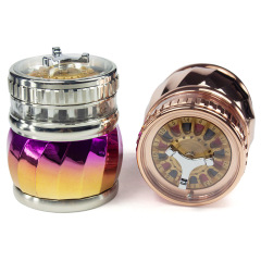 4-Layer Zinc Alloy Herb Grinder 68mm | Shiny Electroplated Design with Handle | SOMGAR OEM Available