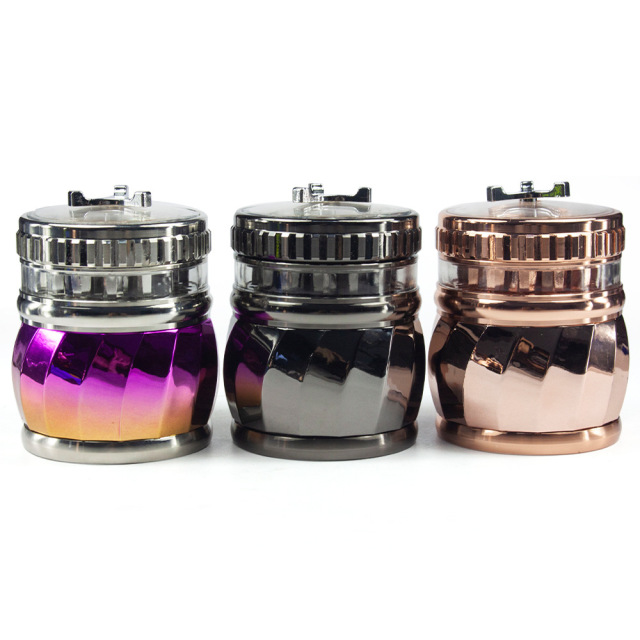 4-Layer Zinc Alloy Herb Grinder 68mm | Shiny Electroplated Design with Handle | SOMGAR OEM Available