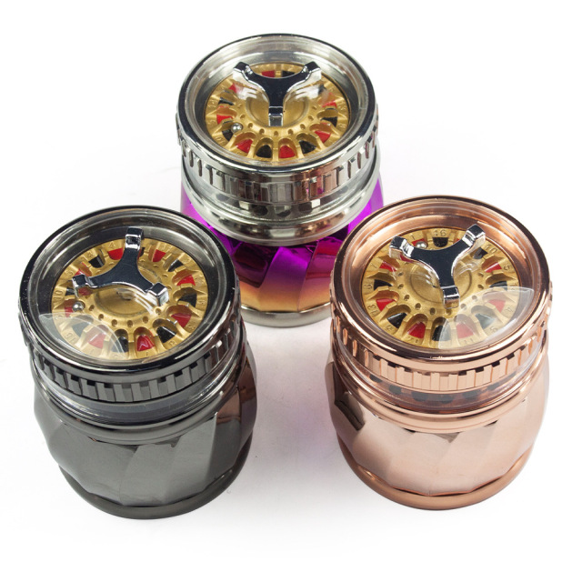 4-Layer Zinc Alloy Herb Grinder 68mm | Shiny Electroplated Design with Handle | SOMGAR OEM Available