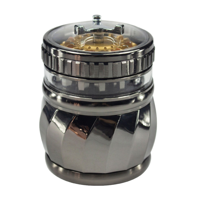 4-Layer Zinc Alloy Herb Grinder 68mm | Shiny Electroplated Design with Handle | SOMGAR OEM Available