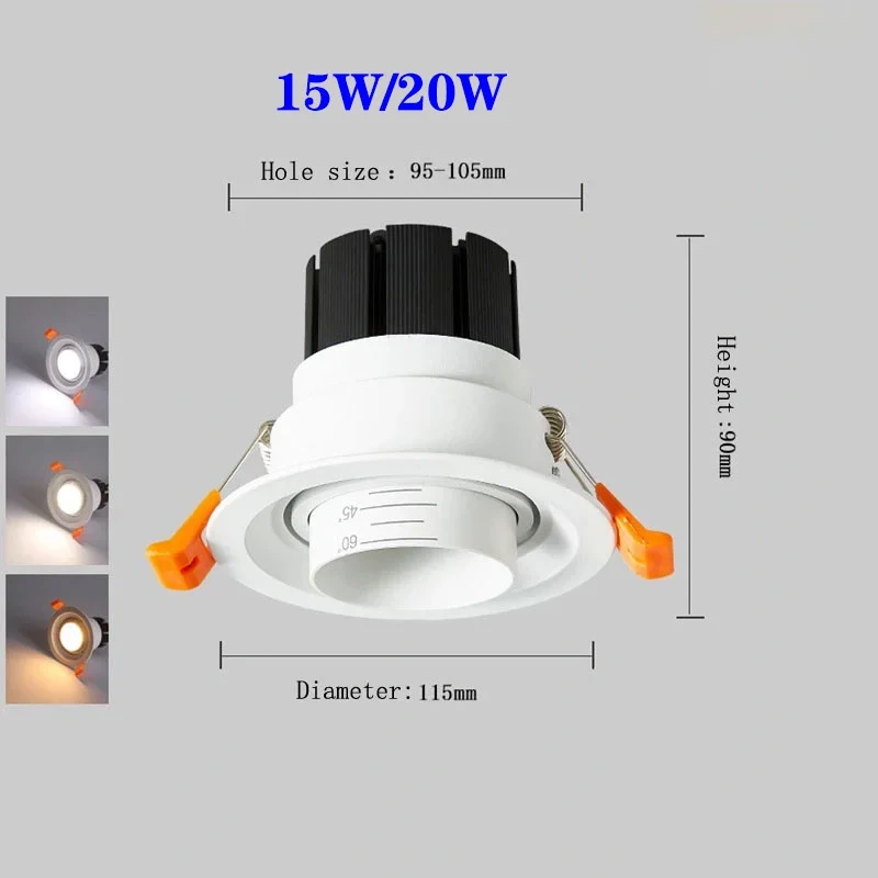 Zoom embedded dimmable recessed downlight 15-60 degrees COB 7W 12W 15W 20W Spotlight Background wall LED indoor lighting