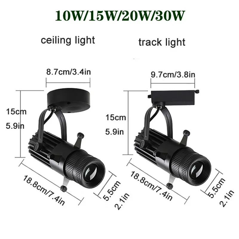Led Ceiling Light Adjustable Aperture Variable Mode COB Spotlight 10w/15w/20w/30w Tracking Lighting, Bars, Restaurants, Shops,