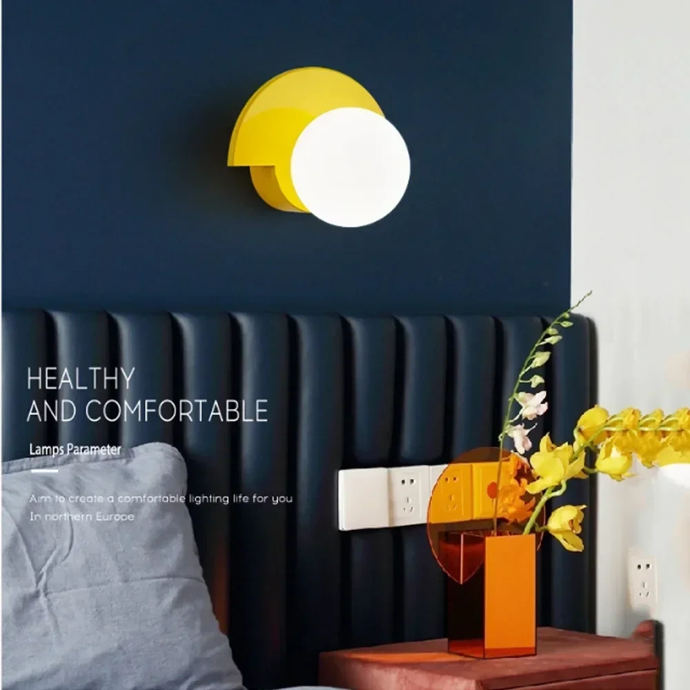 Glass ball bedside wall lamp for bedroom