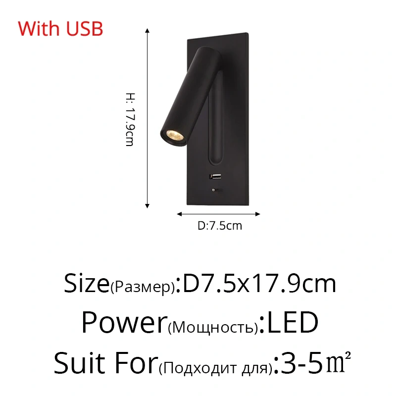 USB Charging Rotatable Modern New LED Wall Lights With Switch Living Study Room Bedroom Bedside Aisle Flats Indoor Lamp Lighting