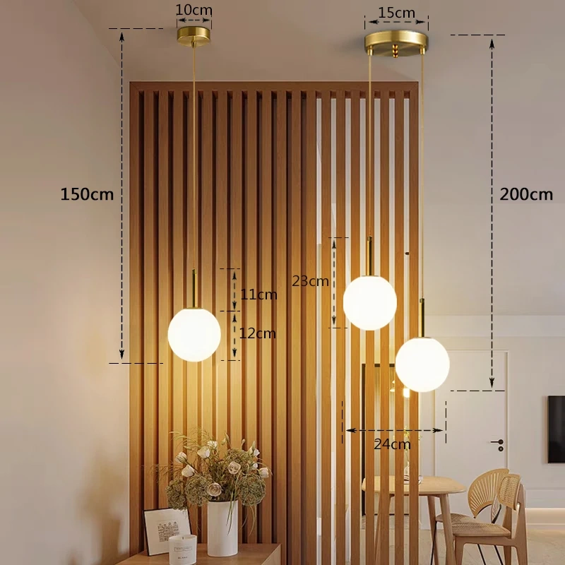 Modern LED Bedside Pendant Light White/Smoke Gray Glass Ball Ceiling Hanging Lamps Nordic Home Decoration Ceiling Pendant Lamp