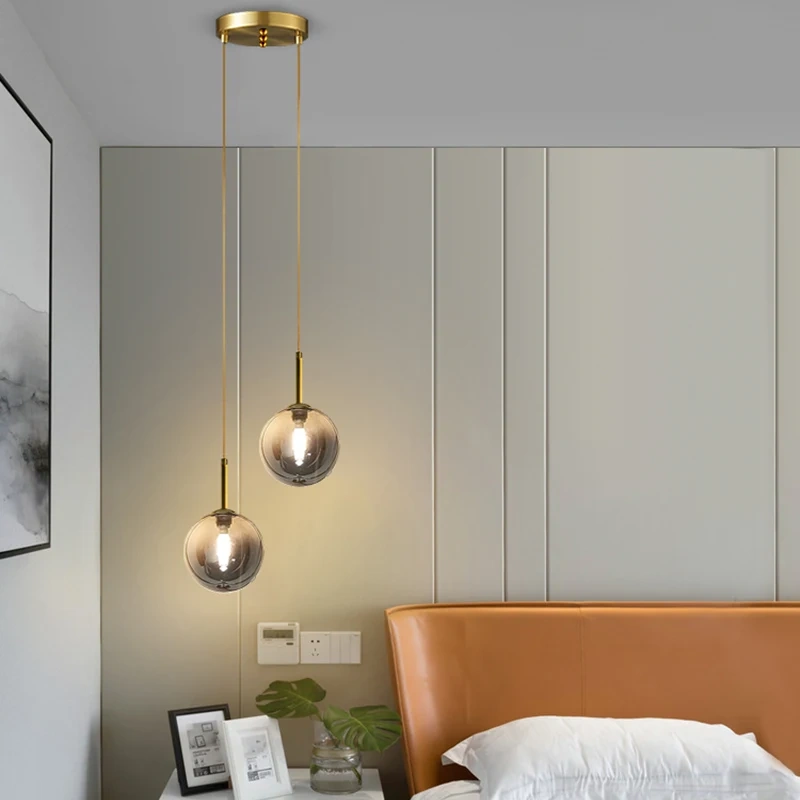 Modern LED Bedside Pendant Light White/Smoke Gray Glass Ball Ceiling Hanging Lamps Nordic Home Decoration Ceiling Pendant Lamp