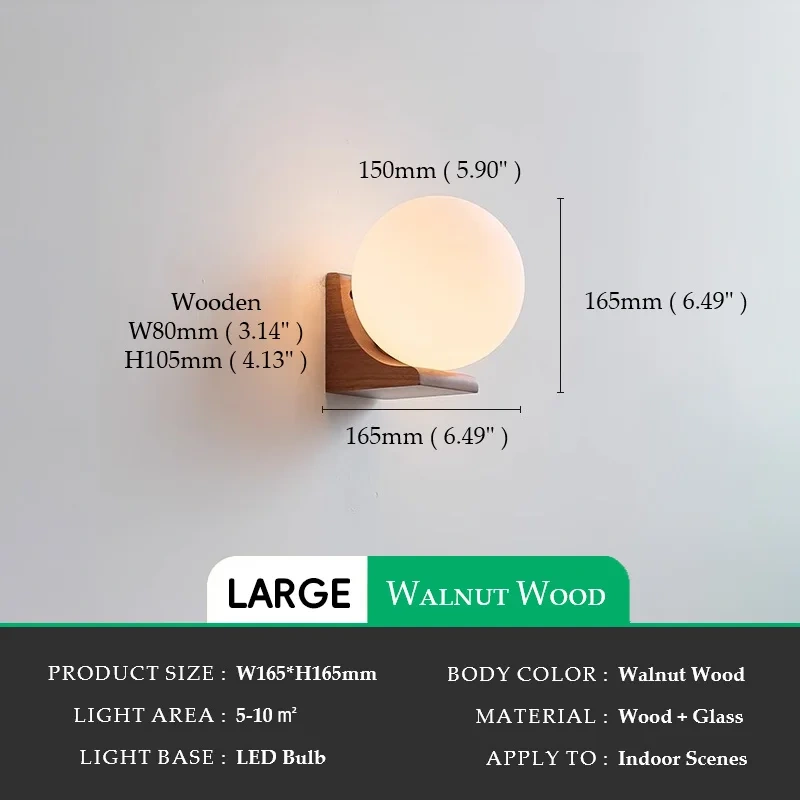 Walnut Wood Round Ball Glass, Wabi-sabi Modern style, Wall light Sconces for Bedroom, Living, Corridor, Aisle balcony, Bedside