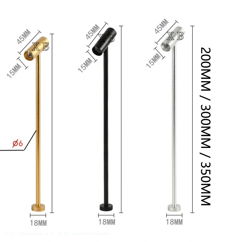 Dimmable LED Spotlight 3W Jewelry Display Lamp 20/30/35CM Wall Lamp Phone Store Showcase Desktop Lights Rotatable AC110V 220V