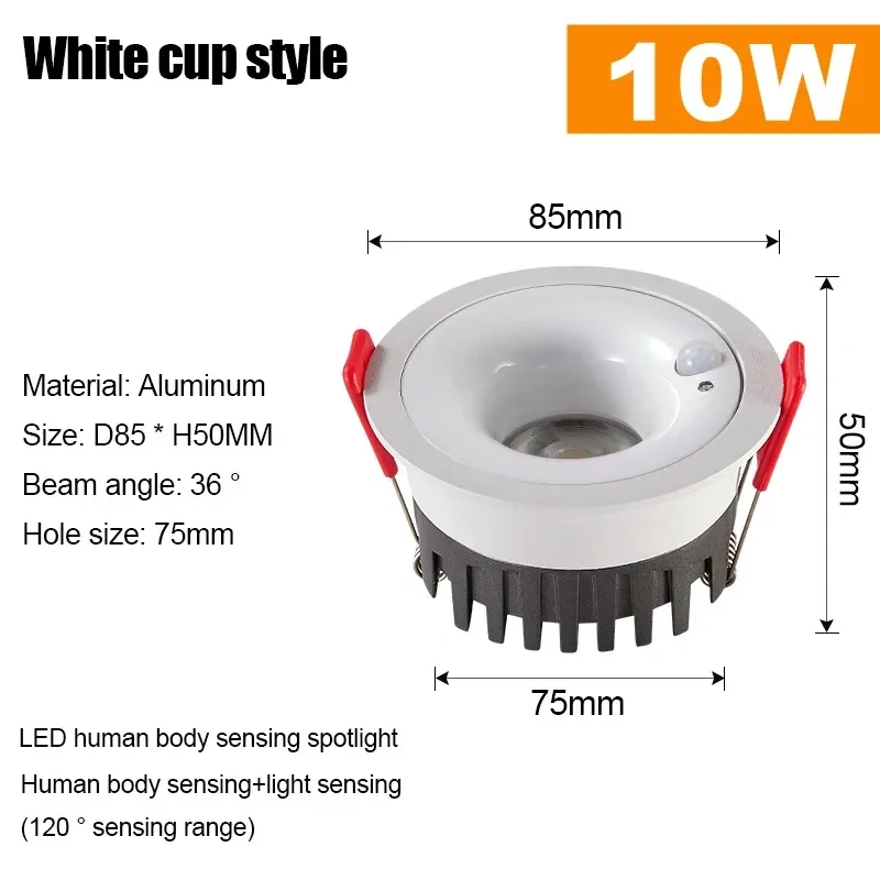 7W 10W PIR Motion Sensor Downlight AC85-265V Recessed Ceiling Light For Corridor Living Room Kitchen Decor Lighting