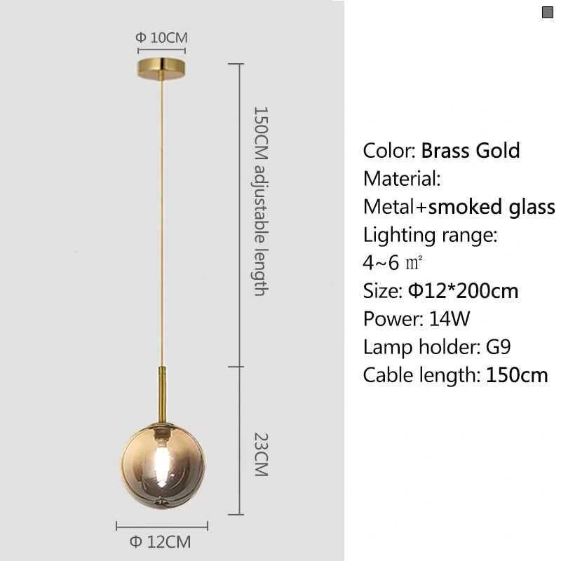 Modern LED Bedside Pendant Light White/Smoke Gray Glass Ball Ceiling Hanging Lamps Nordic Home Decoration Ceiling Pendant Lamp