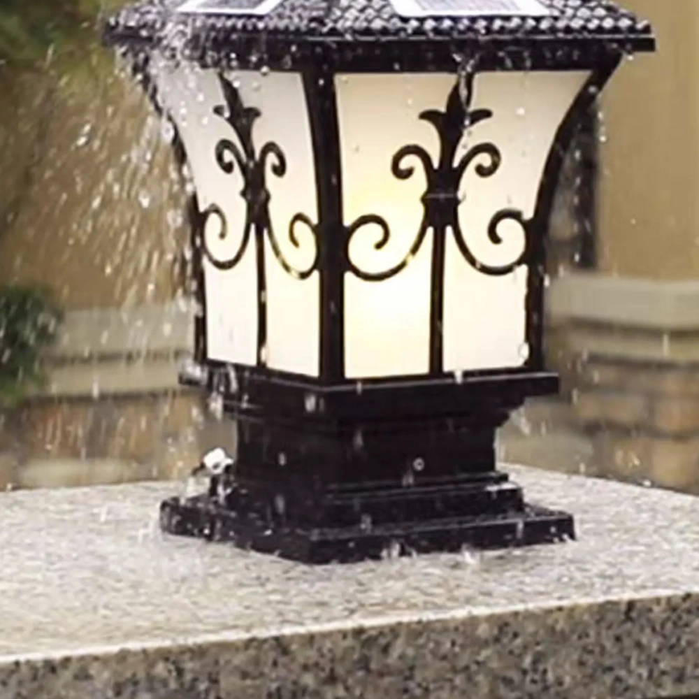 Solar Powered Post Light LED Pillar Light Garden Lawn Outdoor Black Waterproof Decor Lamp Garden Lantern