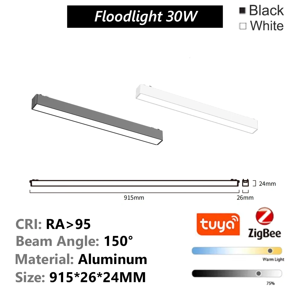T26 Tuya Zigbee Magnetic Track Light Surface-Mount Aluminium LED DC48V Alexa Home-AssistantFlood Spot Black White