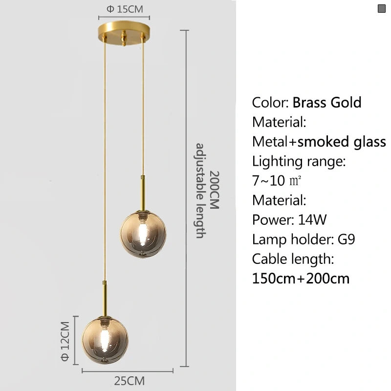 Modern LED Bedside Pendant Light White/Smoke Gray Glass Ball Ceiling Hanging Lamps Nordic Home Decoration Ceiling Pendant Lamp