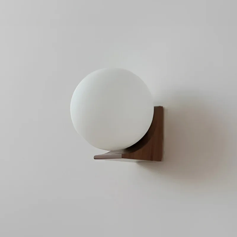round glass shade wooden wall light