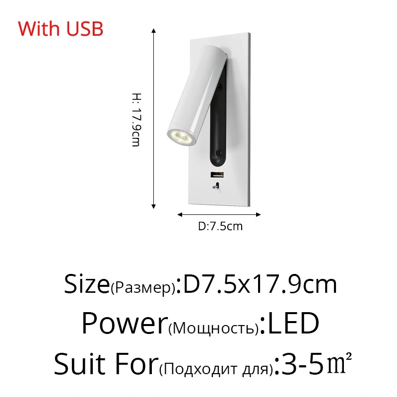 USB Charging Rotatable Modern New LED Wall Lights With Switch Living Study Room Bedroom Bedside Aisle Flats Indoor Lamp Lighting