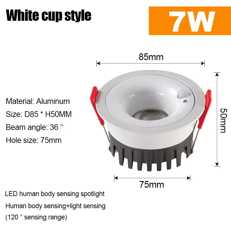 7W 10W PIR Motion Sensor Downlight AC85-265V Recessed Ceiling Light For Corridor Living Room Kitchen Decor Lighting