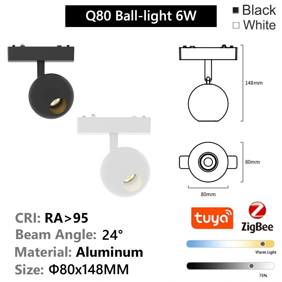 T26 Tuya Zigbee ultra thin Magnetic Track Light Surface-Mount Aluminium LED DC48V Alexa Home-Assistant Flood Spot Black White