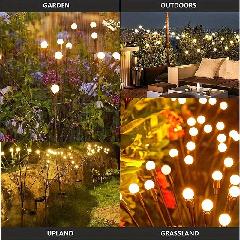6/8 LEDs Solar Garden Light Swing Waterproof LED Firefly Lamp Flexible Wire for Outdoor Yard Patio Christmas New Year Decoration