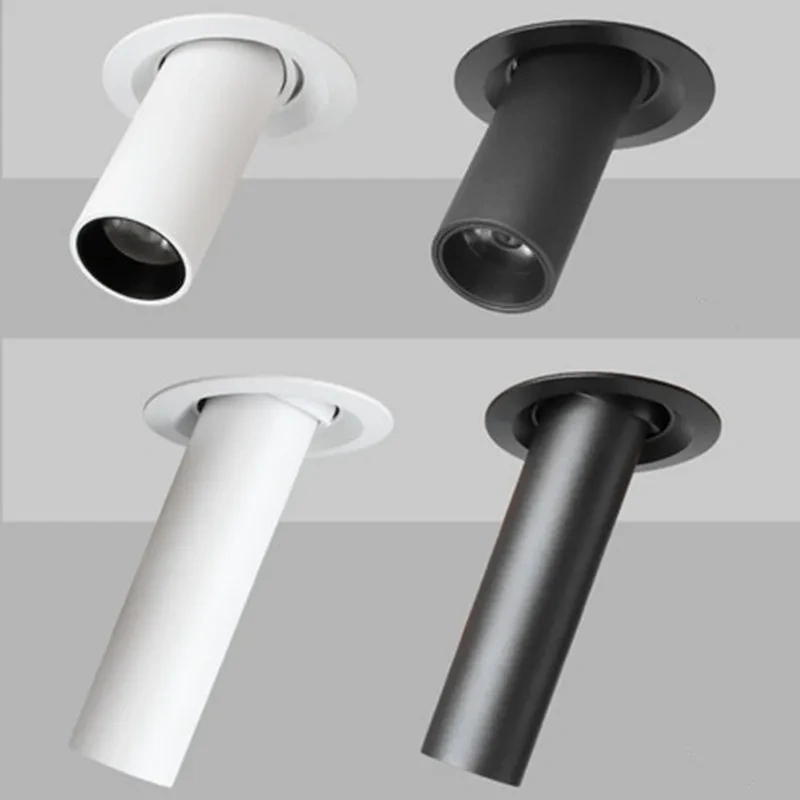 Black / White Long Tube Ceiling Recessed Led Point Lamp Angle Rotating 12w Ceiling Light For Kitchen Bedroom Tv Background Image