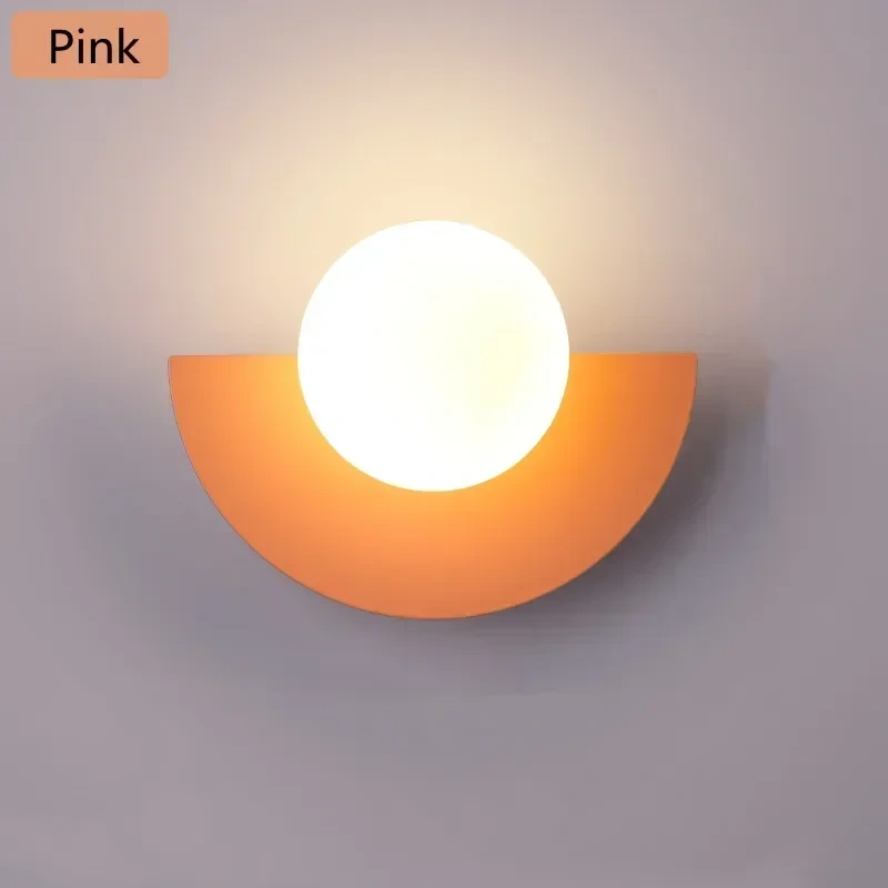Pink glass ball wall lamp for bedroom