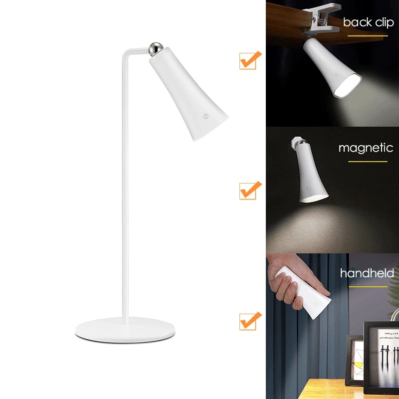 Multifunctional LED Desk Lamp with Clip/Magnetic/Handheld/Stand USB Type-C Rechargeable Touch Control Dimming for Reading Office