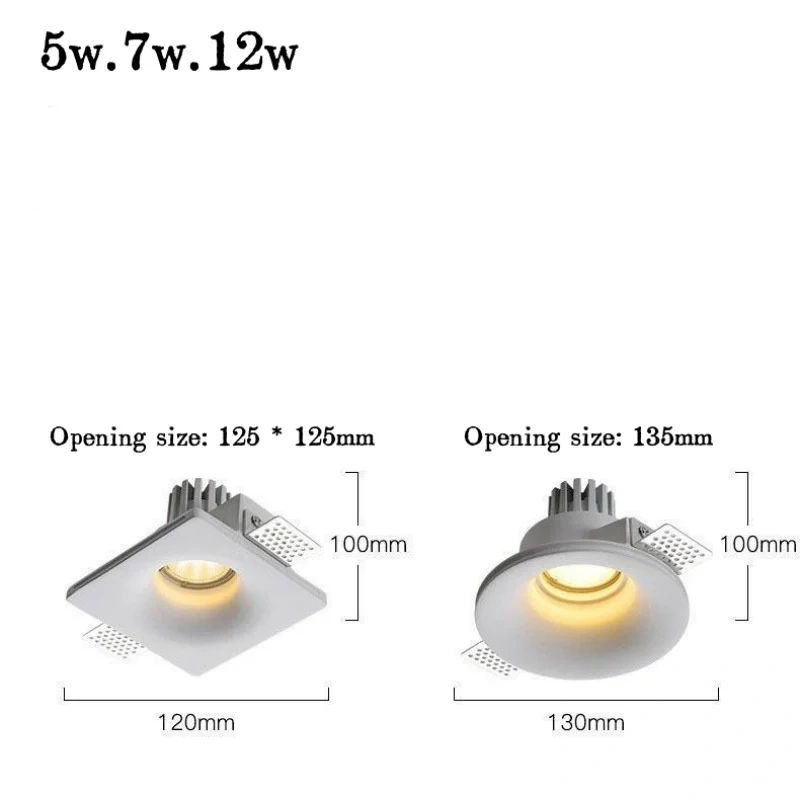 Recessed Gypsum Downlight Ceiling Lamp LED Anti-Glare Embedded Borderless Spotlight Living Room Bedroom Aisle Home Lighting 12w