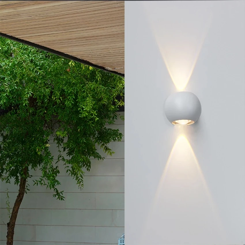 6W Outdoor Waterproof Wall Lamp Round Ball Up and Down Light Fixture Home Lighting Courtyard Light Garage Porch Light Decoration