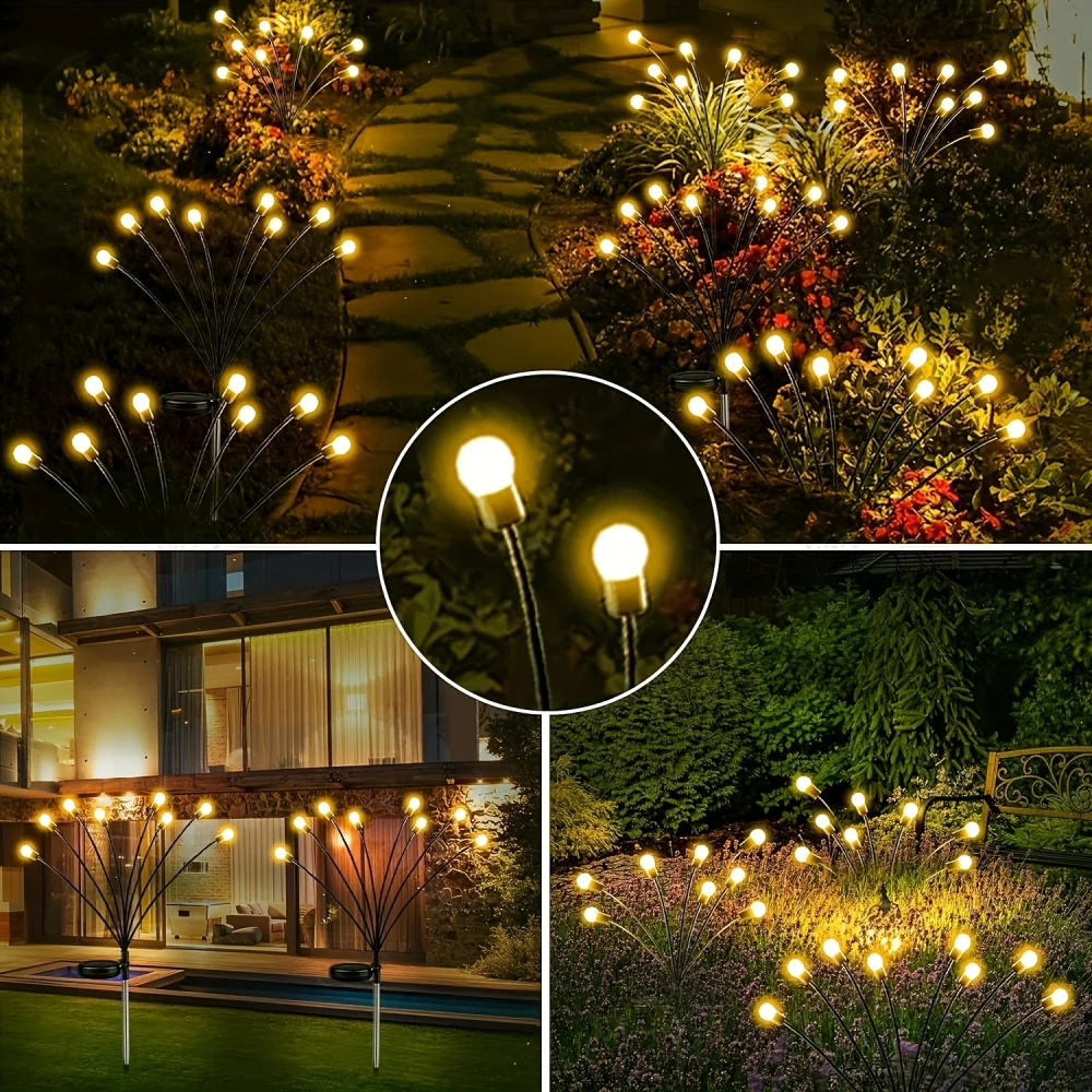 6/8 LEDs Solar Garden Light Swing Waterproof LED Firefly Lamp Flexible Wire for Outdoor Yard Patio Christmas New Year Decoration