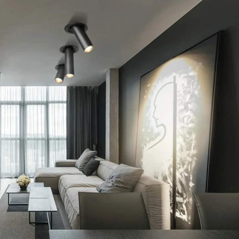Black / White Long Tube Ceiling Recessed Led Point Lamp Angle Rotating 12w Ceiling Light For Kitchen Bedroom Tv Background Image
