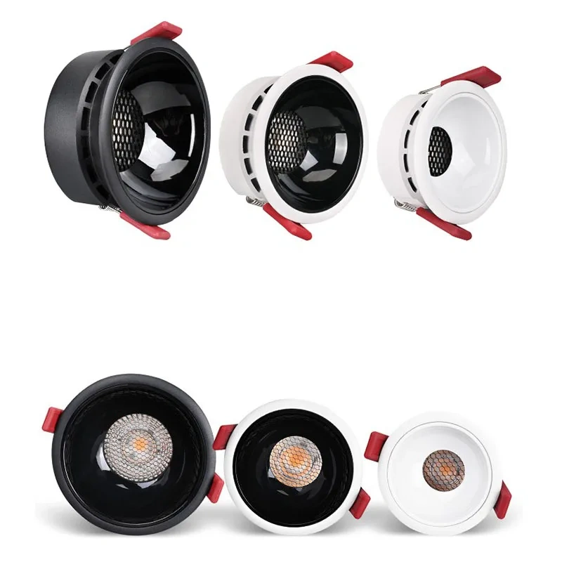 Anti-glare Recessed Ceiling Downlight lamp 7W 9W 12W 15W 18W 25W honeycomb cob led spot lights Ceiling Fixtures Lighting 85-265V