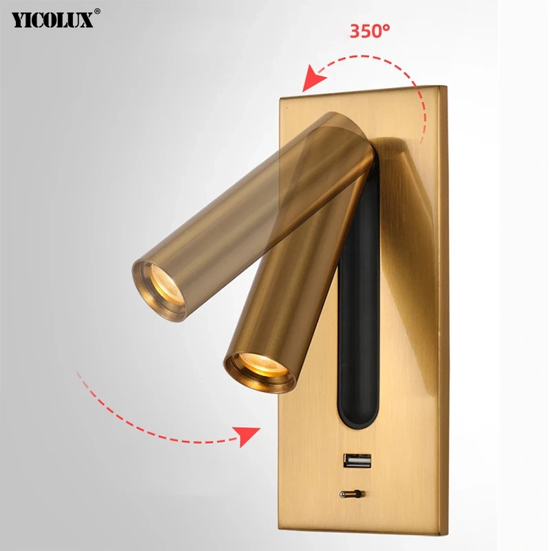 USB Charging Rotatable Modern New LED Wall Lights With Switch Living Study Room Bedroom Bedside Aisle Flats Indoor Lamp Lighting