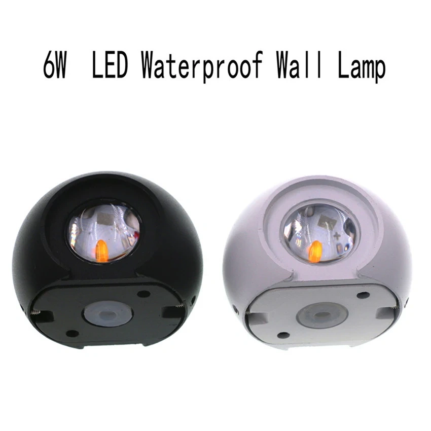 6W Outdoor Waterproof Wall Lamp Round Ball Up and Down Light Fixture Home Lighting Courtyard Light Garage Porch Light Decoration