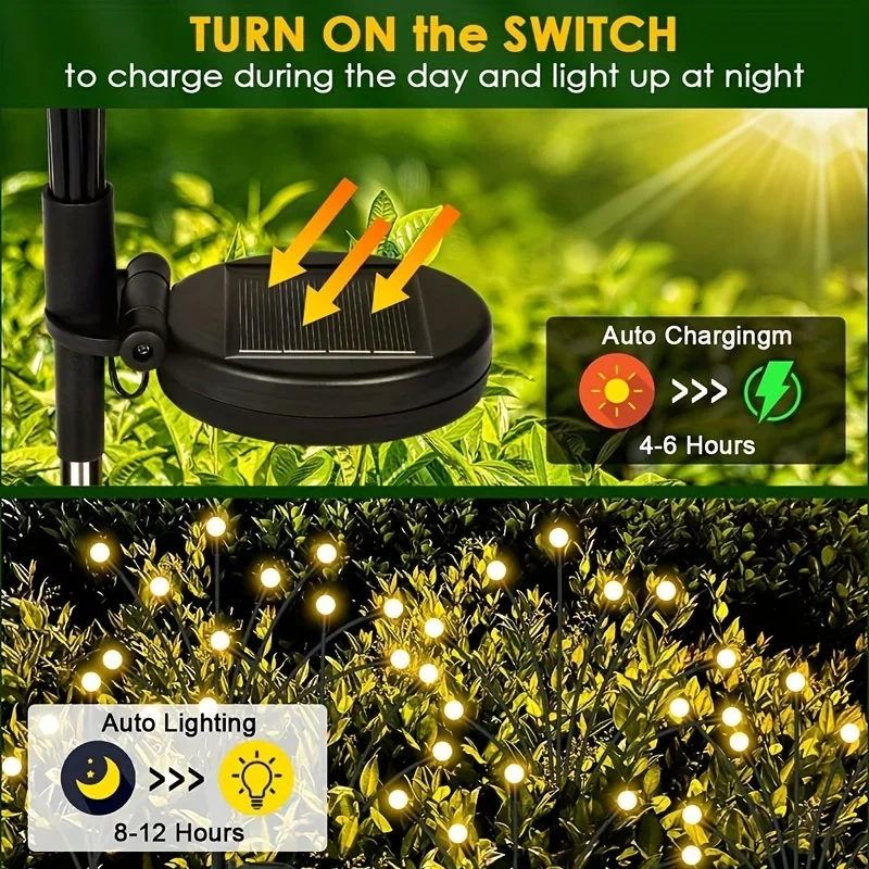 6/8 LEDs Solar Garden Light Swing Waterproof LED Firefly Lamp Flexible Wire for Outdoor Yard Patio Christmas New Year Decoration