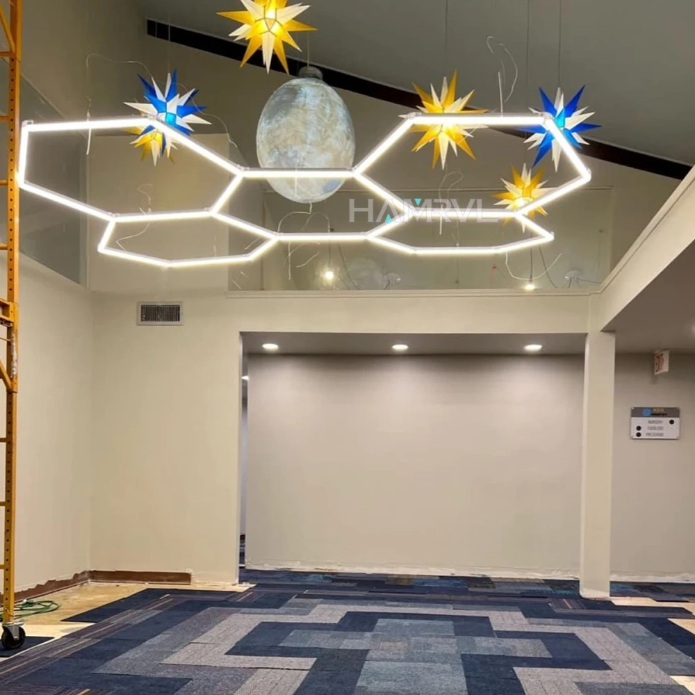 4000k Natural light Lighting Hexagon Barbershop Garage LED Ceiling Light 110-240V Car Beauty Detail Workshop Honeycomb Tube lamp