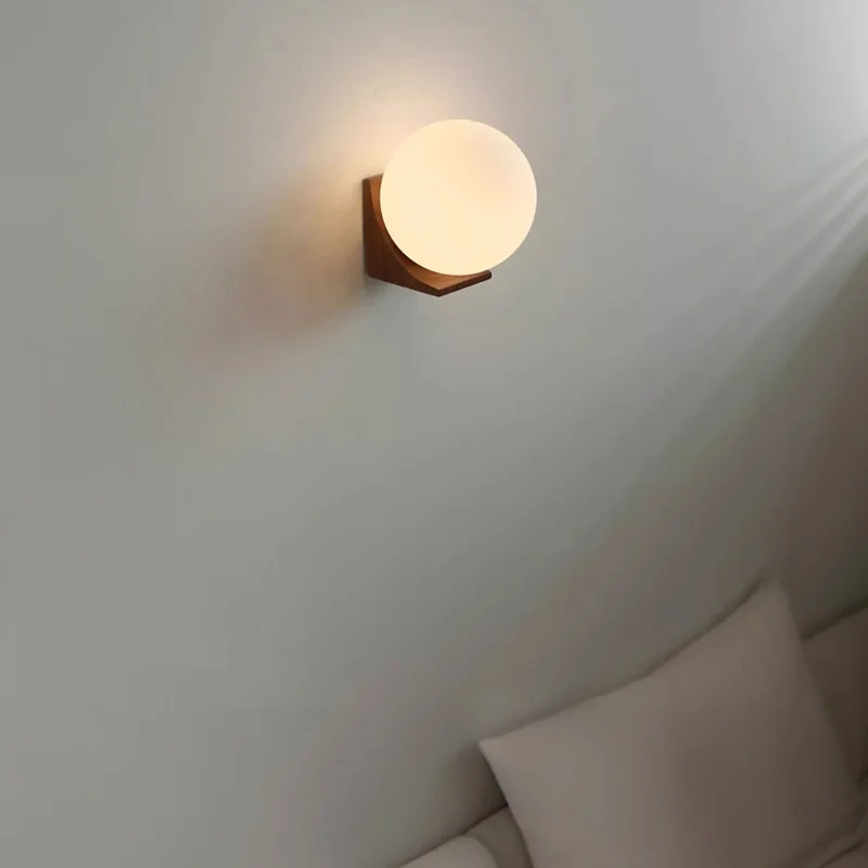 Walnut Wood Round Ball Glass, Wabi-sabi Modern style, Wall light Sconces for Bedroom, Living, Corridor, Aisle balcony, Bedside