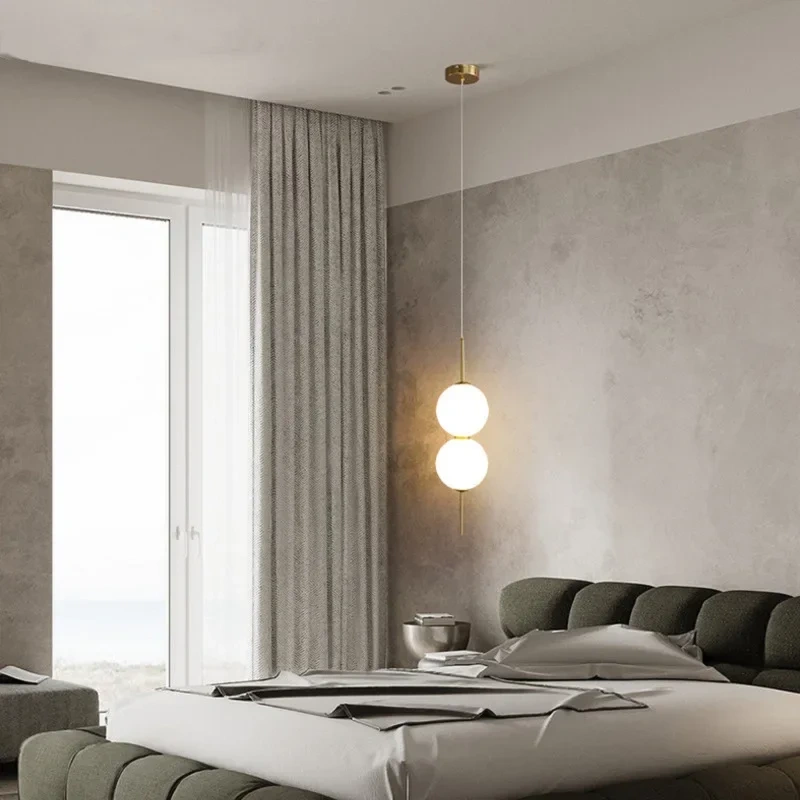 Glass Ball Pendant Light for Bedroom Bedside Hanging Lamp Ceiling Chandeliers Modern Lighting Decoration Entrance Luminaire Led