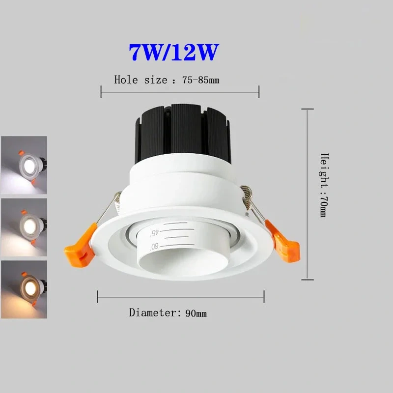 Zoom embedded dimmable recessed downlight 15-60 degrees COB 7W 12W 15W 20W Spotlight Background wall LED indoor lighting