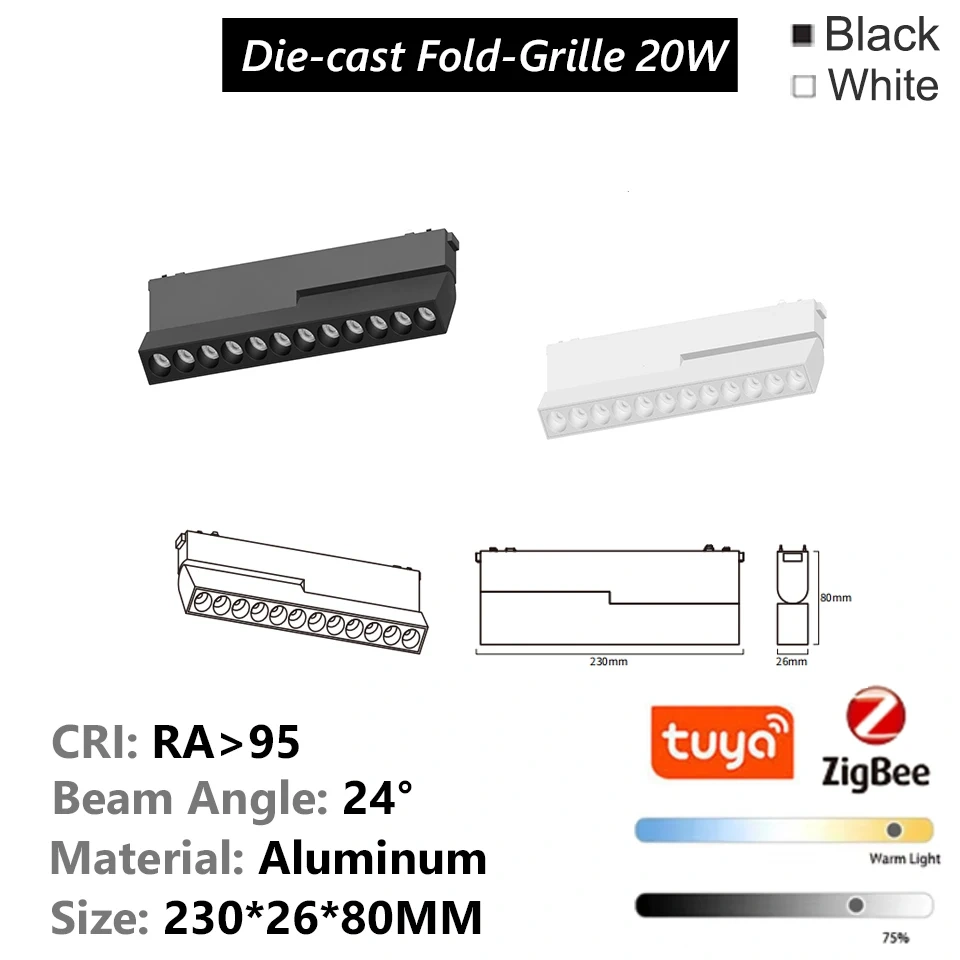 T26 Tuya Zigbee ultra thin Magnetic Track Light Surface-Mount Aluminium LED DC48V Alexa Home-Assistant Flood Spot Black White