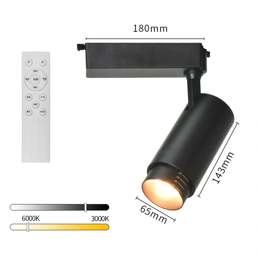20W 30W Dimmable Focusing COB Led Track Light 3000k-6000K Aluminum LED Rail Track Light Adjustable15-60 Zoom LED Spotlights