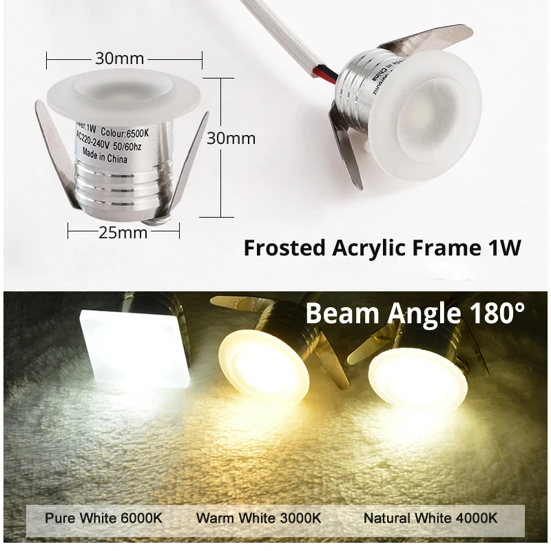 1W LED Mini Ceiling Small Spotlight Opening 20mm Recessed Hole Display Wine Background Cabinet Light 110V 220V